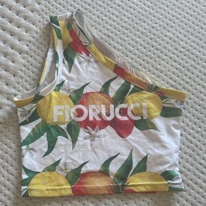 Fiorucci Citrus Print One-Shoulder Crop Top - White, Red, Yellow, Green